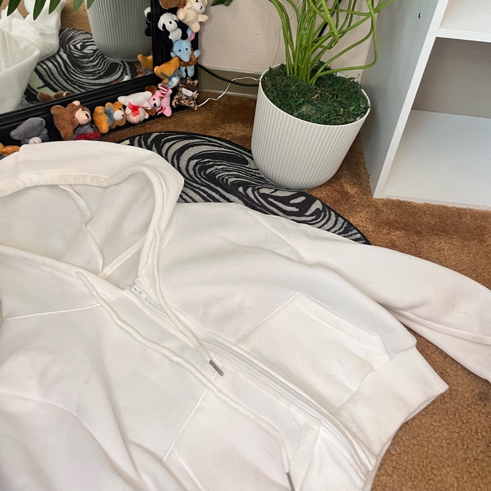 White cropped zip up with a hood